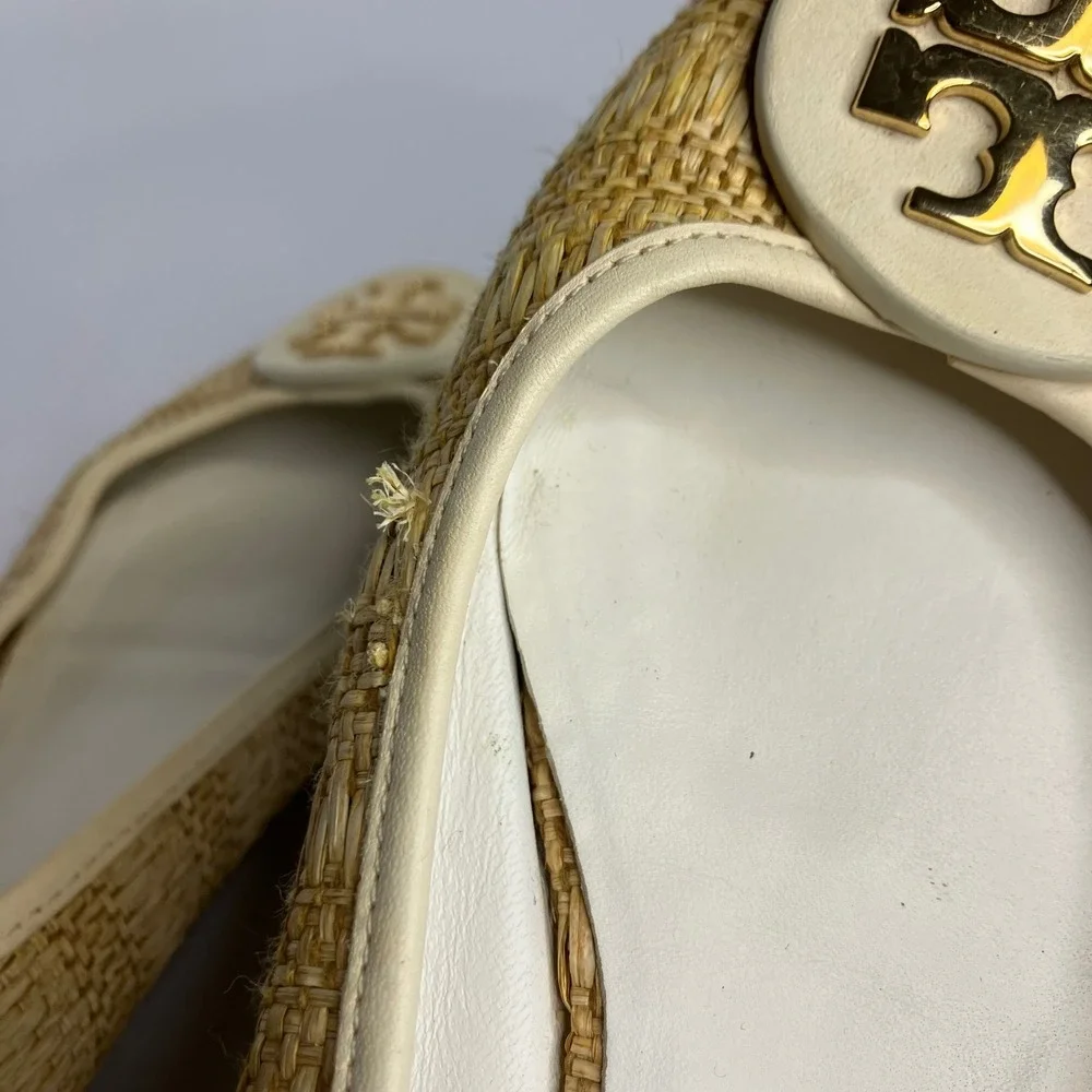 Tory Burch tan cream Raffia ballet flats women's size 9 luxury casual